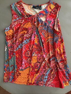 Attitudes by Renee Multicolor Paisley Keyhole Tank Top